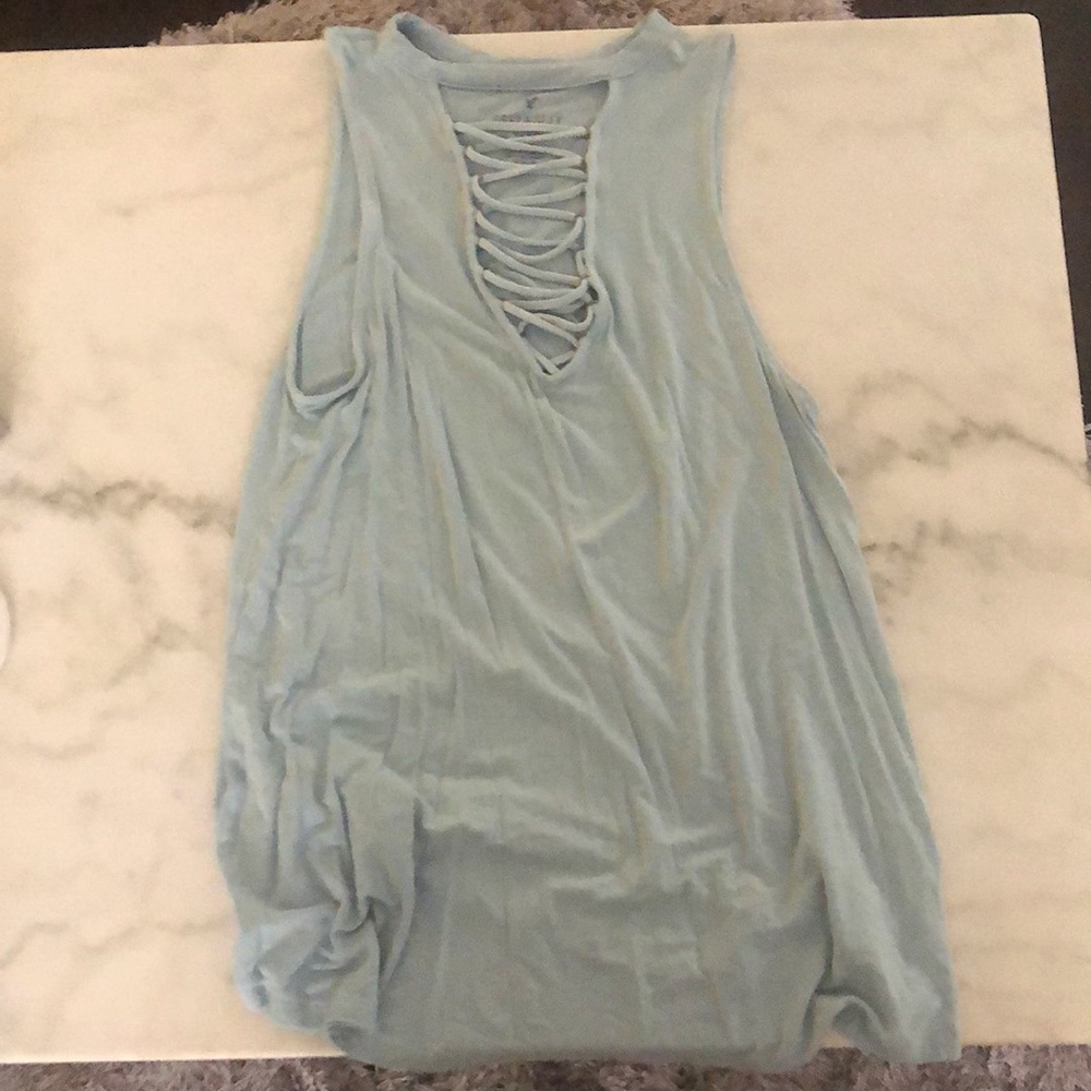 American Eagle Outfitters soft sexy light blue flowy tank medium neckline cutout
